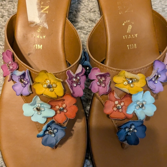 Italian Shoemakers Brown and Purple Sandals with Floral Embellishments - Picture 3 of 6
